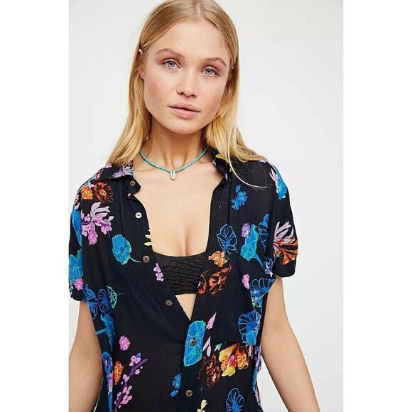 NEW FREE PEOPLE FP ONE Sz S GRAPHIC POPPY ROMPER ONE PIECE - Picture 5 of 5